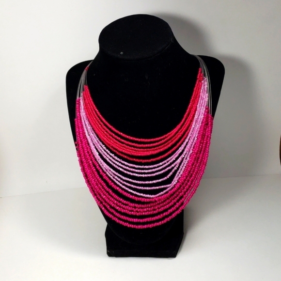 MIXIT Layered Beaded Necklace 20" – Luxe Pink Festival Statement Jewelry 20-in - Picture 4 of 11